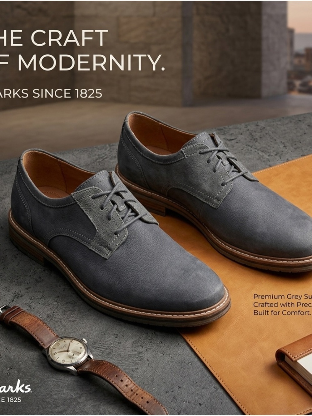Clarks Grey Suede Derby Shoes NWOT